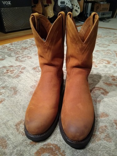 TECOVAS RANCHWEAR BANDERA BROWN LEATHER S TOE COWBOY WORK BOOTS #200 MEN'S 9.5EE - Picture 2 of 12