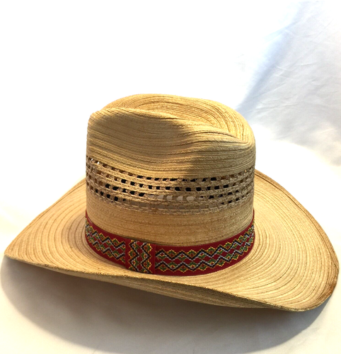 VTG RIO GRANDE STRAW COWBOY HAT MENS 7 56 CHIHUAHUA RED WOVEN HATBAND 22" MEXICO - Picture 6 of 24
