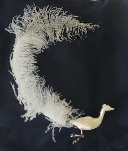  Vintage Glass Swan Bird With Feather Tail. Made In Germany.  Clip On  Ornament 