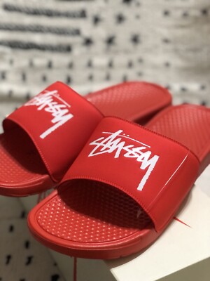 BRAND NEW NIKE Benassi X Stussy Habanero Red SIZE 14 CW2787-600🔒🔴