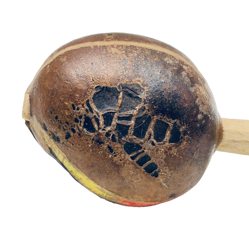 Vintage Hand Carved Gourd Coconut Maracas Instrument - Picture 3 of 8