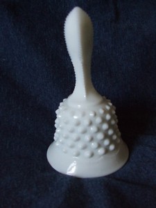 Vintage Fenton Milkglass hobnail beaded handle bell metal paper clip type ringer