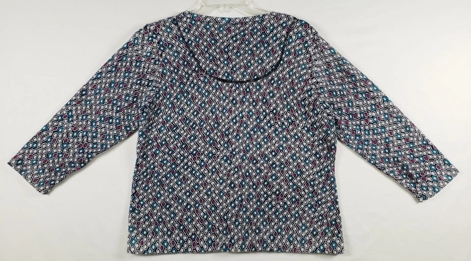 Cárdigan geométrico turquesa magenta cuello redondo talla grande Liz & Co. para mujer Foto 2 de 4
