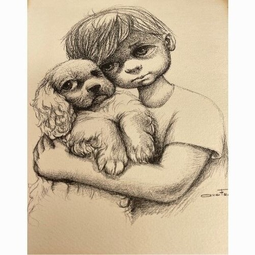 Ozz Franca Vintage 1950-69 Print Little Joe 8.5x10 Big Eyed Child Art Signed - Picture 1 of 3