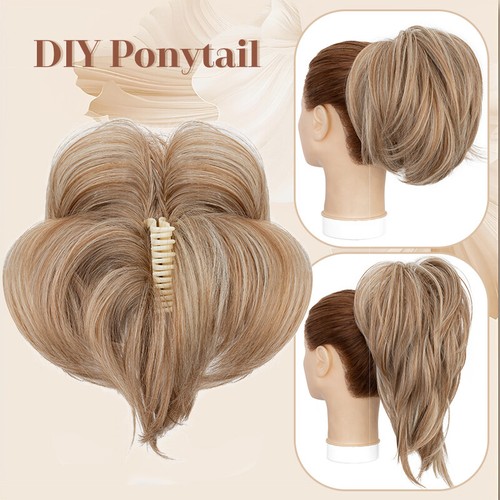 CLEARANCE 12" Short Jaw Claw on Ponytail Clip in Pony Tail Hair Extensions Messy - Picture 32 of 39