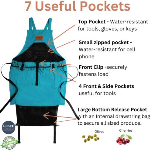 Gardening Apron With Pockets For Women & Men Garden Apron 7 Pockets & Internal D - Picture 2 of 6