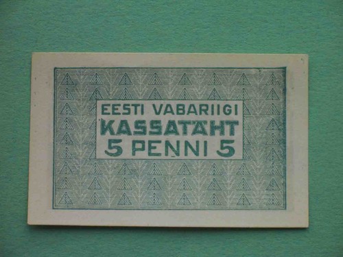 ESTONIA, Eesti Vabariigi Kassatäht 1919 - 1920. 5 Penni. UNC. Pick-39a - Picture 2 of 2