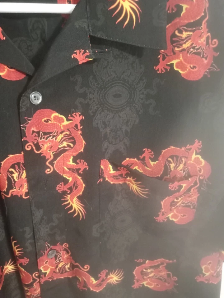 Camisa A2 Vintage Canyon River Blues Para Hombres L Estampado de Dragón Abotonada Campamento Hawaiano Foto 3 de 4