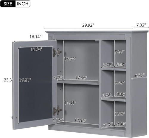 Bathroom Wall Mirror Cabinet, Medicine Cabinet w/Single Door & Adjustable Shelf - Picture 8 of 20