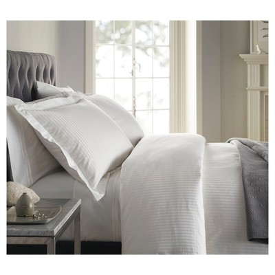 Fieldcrest Damask Stripe Duvet Sham Set White 500 Thread Count