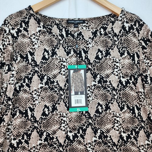 NWT Mario Serrani Blouse XLarge Black Tan Snakeskin Dressy Work Career Stretchy - Picture 3 of 12