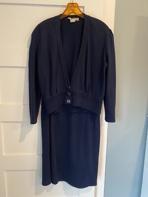 Women's Vintage acappella  Matching Navy Blue Sweater Set & Skirt sz 12