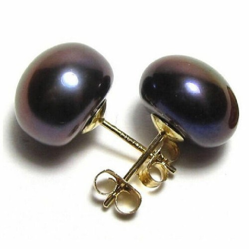 5 Farben Echt Natürliche Süßwasser Knopf Perle Gold Ohrstecker Ohrringe - Bild 8 von 15
