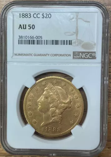 1883 CC $20 Gold Double Eagle Type 2,  NGC  AU-50, Nice Low Mintage Key Date