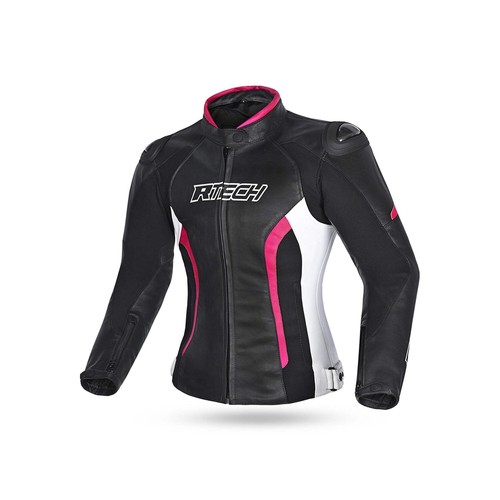 Chaqueta Moto de Cuero R-Tech Tom Rider Ce Mujer Negro/Blanco/Fuscia - Imagen 8 de 15