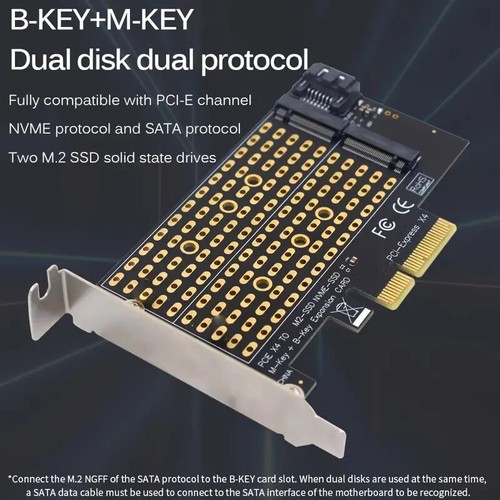 TISHRIC Dual M.2 SSD to PCIe 4X Adapter Card - NVMe & SATA, 2230-2280, B+M Key - Bild 2 von 11