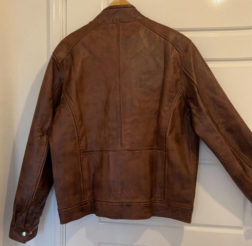 Herren Vintage Cafe Racer Braun Echt Lammfell Leder Echt Biker Jacke - Bild 2 von 16