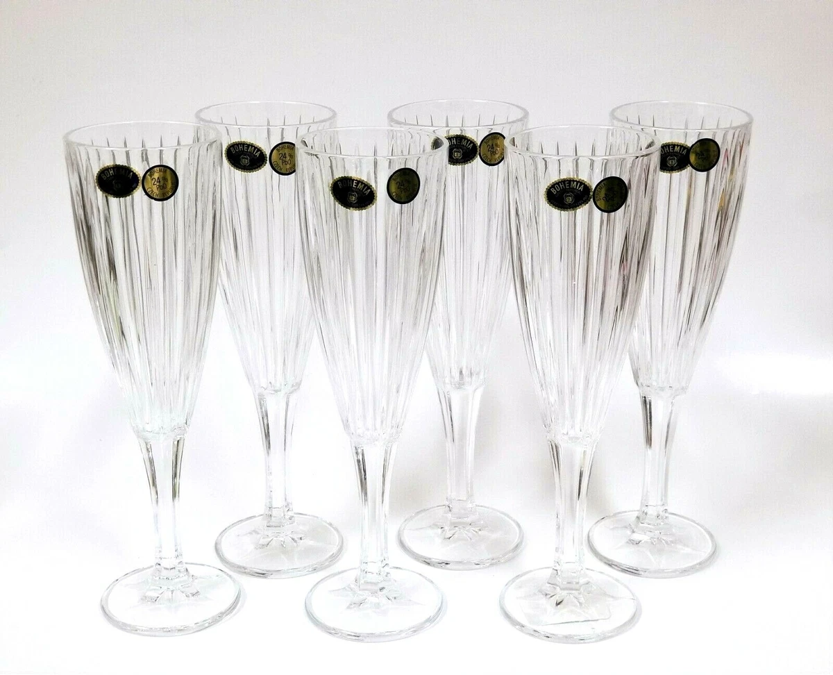 Bohemia Crystal Wine Glasses 24% Lead crystal 8 Oz - Set of 6 *