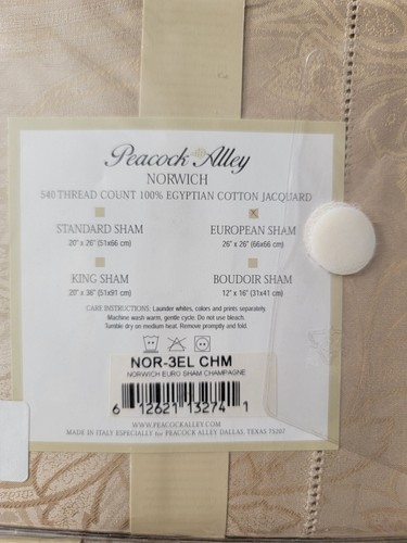 Peacock Alley Champagne European Norwich 100% Cotton Shams 26" ~ NEW Lot of 3 - Picture 3 of 4