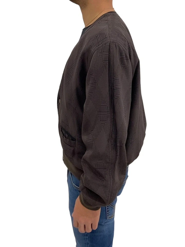 Giacca cardigan uomo Pancaldi, marrone a fantasia rombi/quadri in 100% Seta -70% Foto 4 de 4