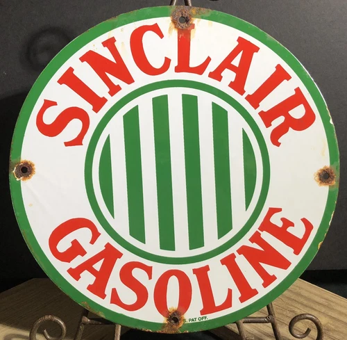 VINTAGE SINCLAIR GASOLINE STRIPE PORCELAIN GAS PUMP PLATE OIL ADVERTISING SIGN