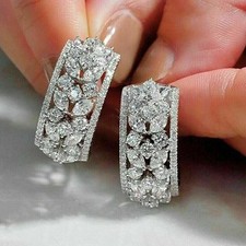 2Ct Round Cut Real Moissanite Huggie Hoop Woman's Earrings 14k White Gold Plated