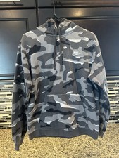 Nike Hoodie Mens Large Gray black Camo Fleece Swoosh Pullover Activewear