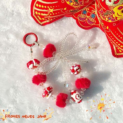 Red Bead Keychain Accessories DIY Headphone Bag Accessory New Year Atmosphere - Photo 10 sur 17