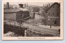 Postcard Sanborn's Bridge and J. P. Co's Mills, Franklin New Hampshire Kidder
