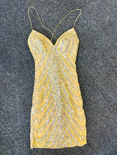 Windsor Gold/Silver Sequin Chevron Bodycon Mini Dress Straps Size S Party
