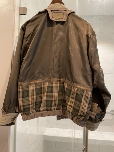 Used Rainforest Men Beige Green Leather Down Coat with removable collar & liner - Picture 6 of 16