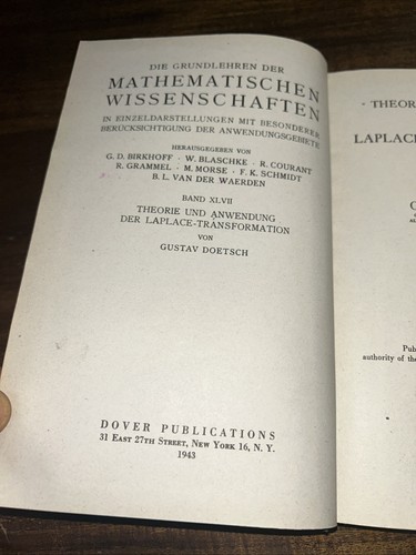 1943 Theory & Application of Laplace-Transformation Gustav Doetsch In German HC - Picture 3 of 9