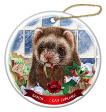Ferret Sable Porcelain Hanging Ornament Pet Gift 'Santa.. I Can Explain '