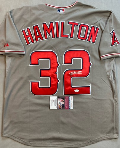 LOS ANGELES ANGELS- JOSH HAMILTON AUTOGRAPH MAJESTIC #32 GREY JERSEY JSA CB31550 - Picture 2 of 4