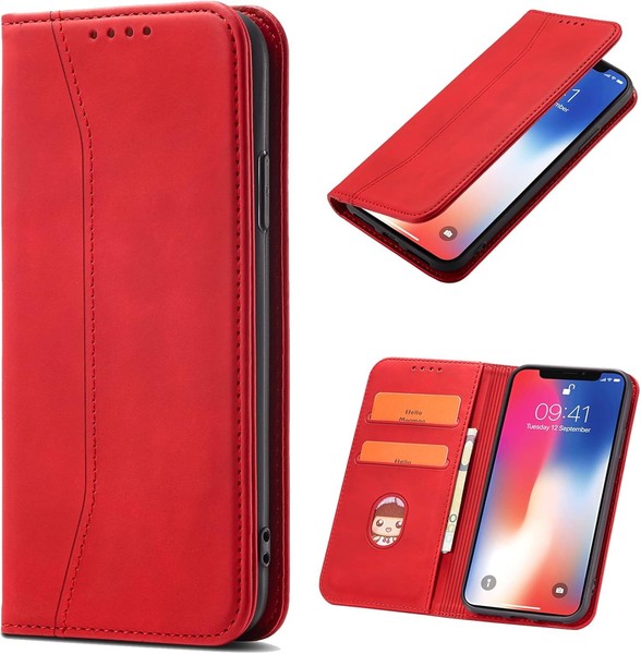 HandyhüLle Flip Klappbar FüR Samsung Galaxy A10, Rot, Mit KartenfäChern-image