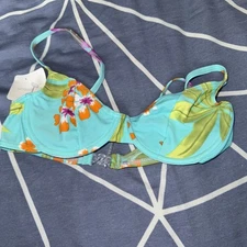 Flower Pattern Bikini Top Light Blue With Colourful Flowers From Uk Size 10