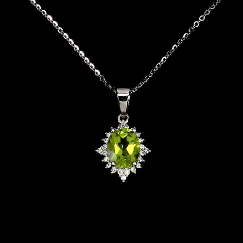 Summer 925 Sterling Silver Necklace Oval Peridot 9x7mm Natural Gemstone Jewelry
