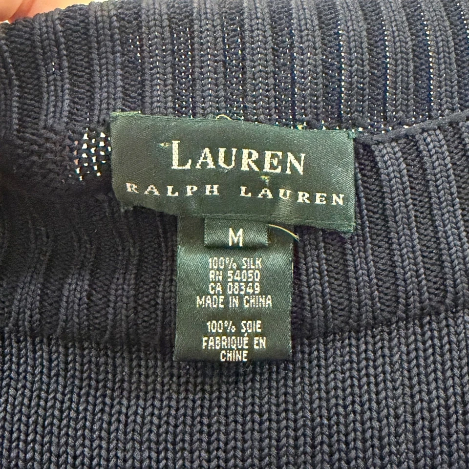 Suéter para mujer Lauren Ralph Lauren azul marino 100 % seda cuello barco talla M Foto 4 de 4