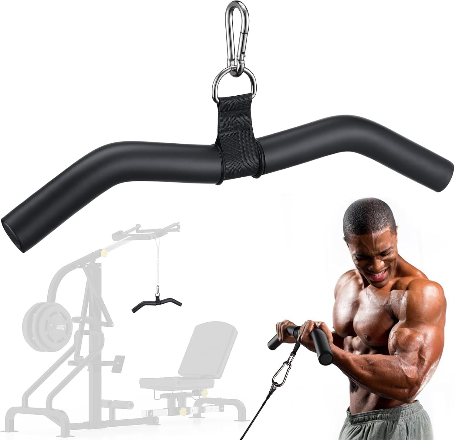 Professional W-Shaped Lat Pulldown Bar with EVA Rubber Grip 