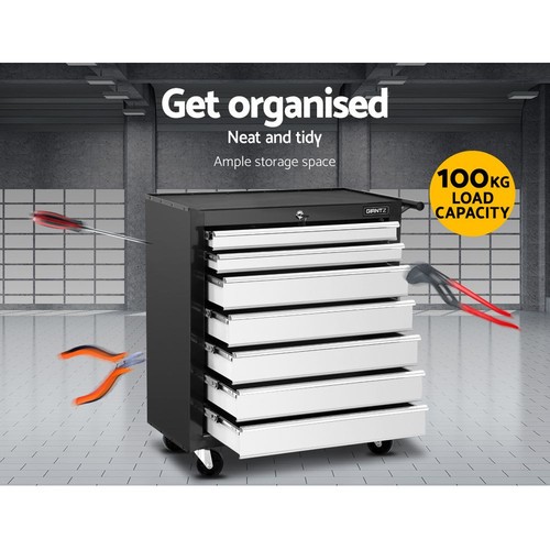 Giantz 7 Drawer Tool Box Cabinet Chest Trolley Storage Garage Toolbox Grey - Picture 3 of 8