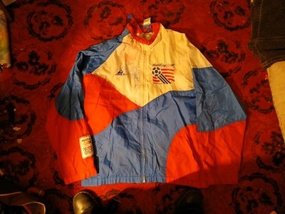 Apex One Windbreaker Jacket 1994 USA World Cup Size L Stained Red/Blue Vintage