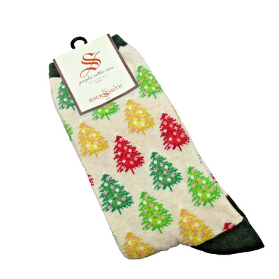 Socksmith Womens OS Crew Socks Christmas Trees Holiday Gift Sox NO BORING SOCKS