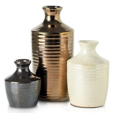 Ceramic Vases Set of 3 Modern Farmhouse Home Decor Metallic Finish Table