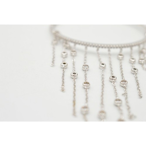 Vintage Bangle Bracelet Fringe Chain Rhinestone Open Bezel Crystal Silver BinD - Picture 6 of 12