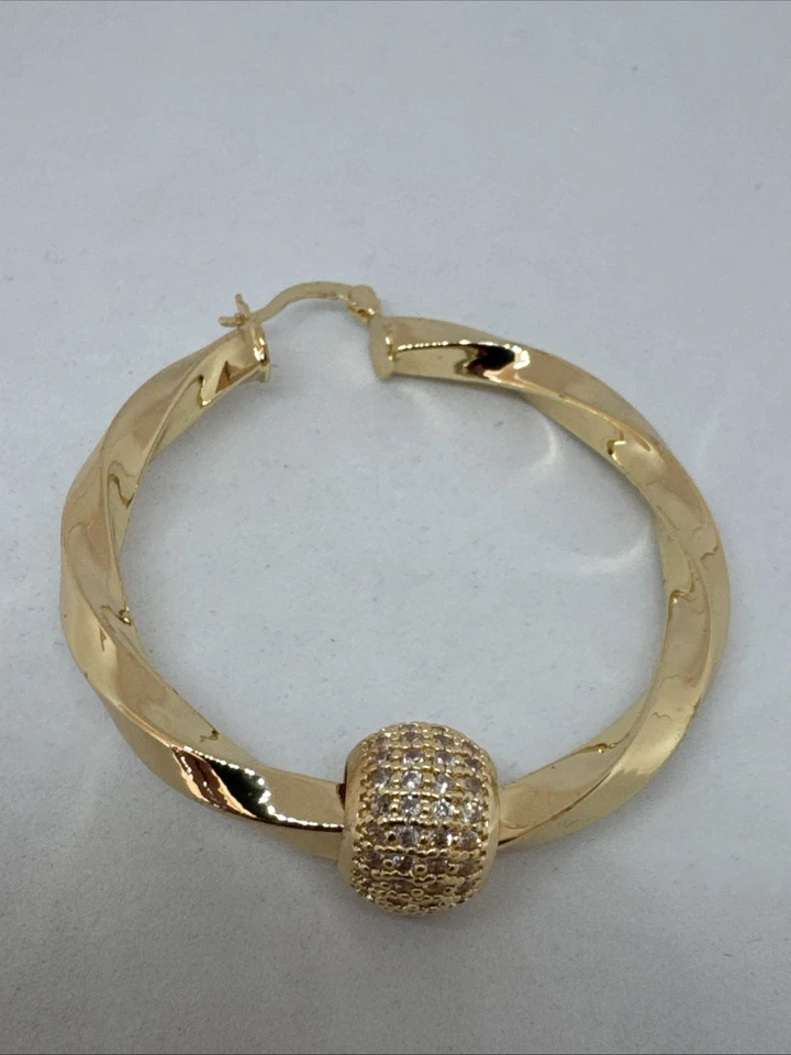 9ct Yellow Gold Guilded Chunky 50 mm Twist Hoop Earrings With Crystal Balls - Image 4 of 4