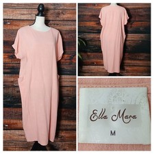 Ella Mara Vintage Midi Dress M Rayon Linen Blend Pink Oversized Tunic USA Made