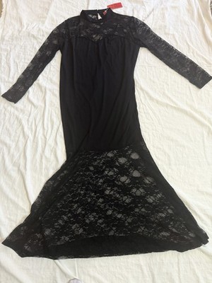 Red Dot Boutique Mermaid Lace Dress 2X Goth Black Maxi Elvira Morticia Style