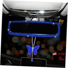 2 Packs Bling Bling Car Rear View Mirror with Rhinestone Butterfly Royal Blue