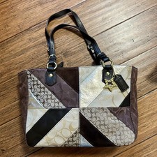 Coach Patchwork Chevron Gallery Tote Suede Leather H1173-F17614 -  Brown/Gold