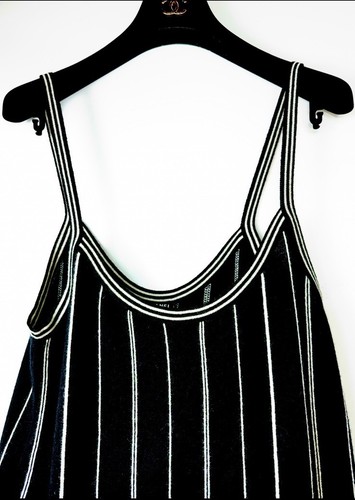 Chanel 2015 Black White Stripe Sweater Top 40 42 44 4 6 8 10 12 Tank Shirt S M L - Picture 24 of 24